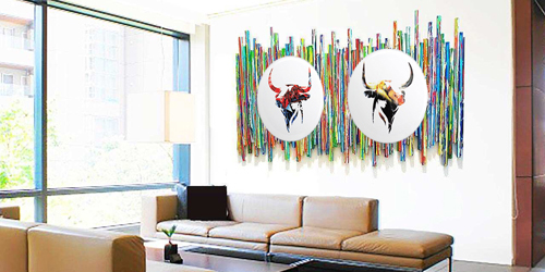 bulls ovr leather couches on colored glass strips